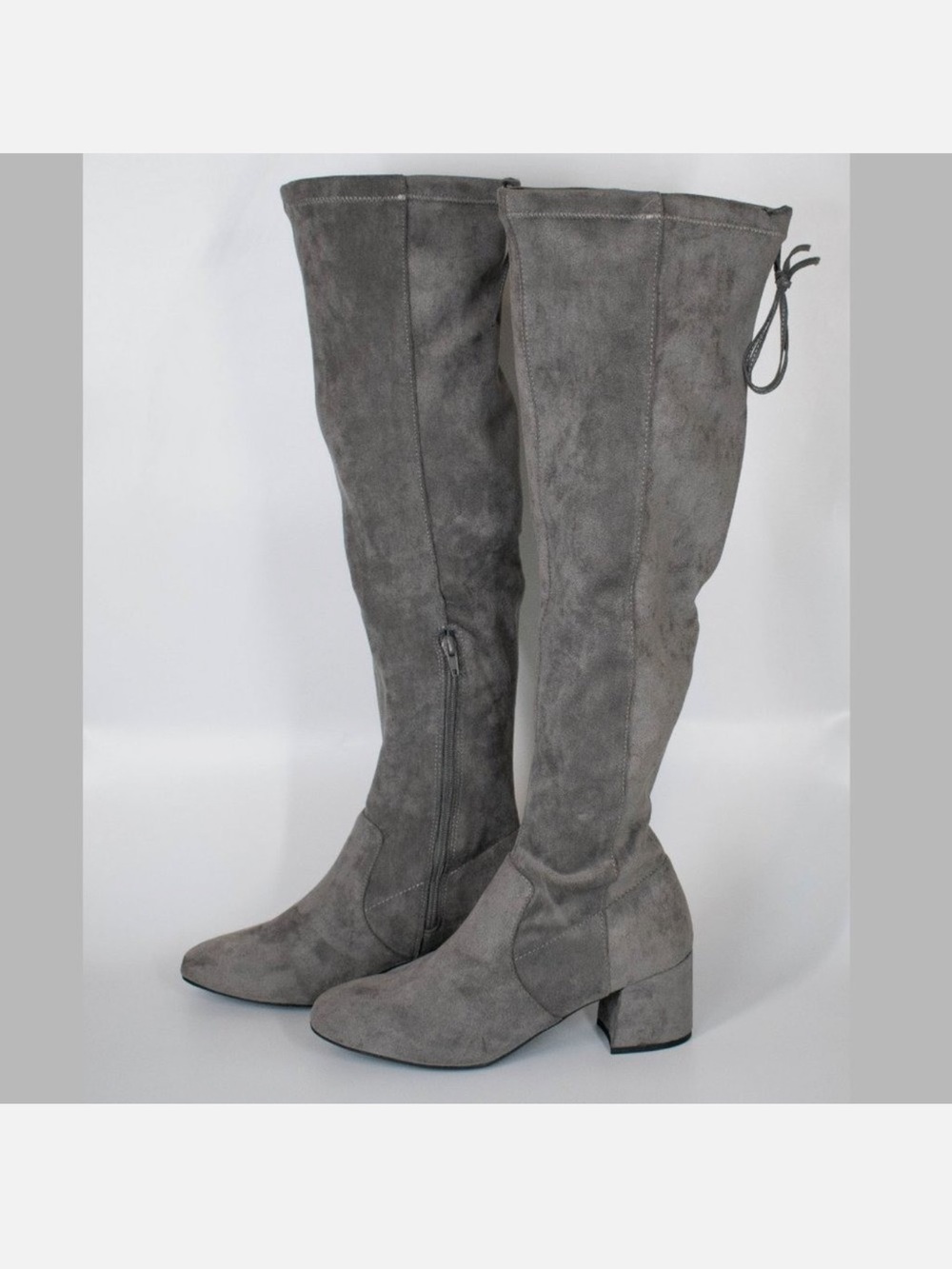 Sugar Grey Suede Over-the-Knee Block Heel Boots